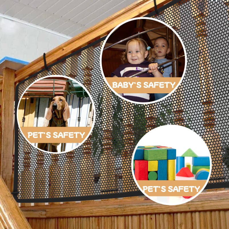 Gulissa Stair Netting Child Safety Net, Baby Gate for Stairs with No Drilling, Stairway Net, 16.4 ft L x 2.56 ft H, Banister Guard, Balcony Banister Stair Net for Child, Small pet,Toy- Indoor & Outdoor(Black) - Image 3